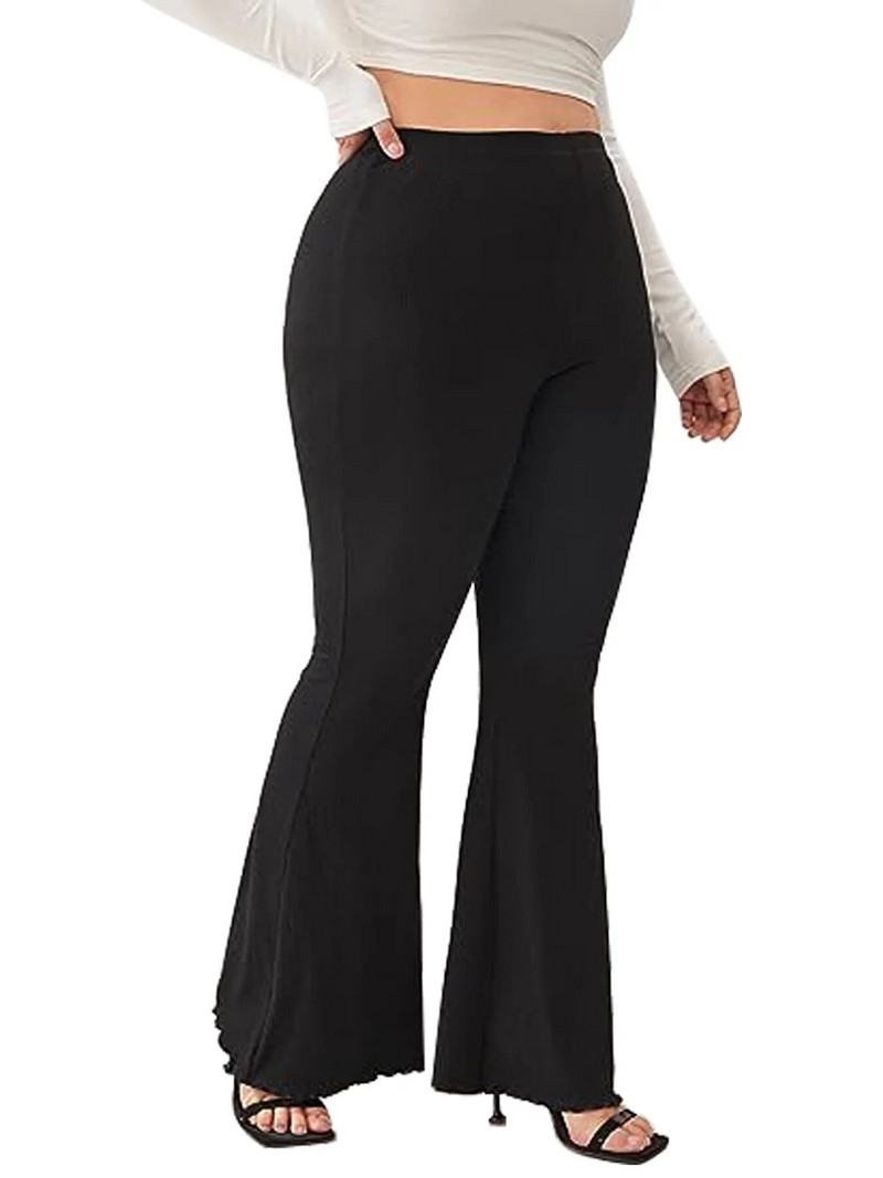 Kevadsuvised uued naiste pluss-suuruses äritööriistad stiilis drapeeringuga ühevärvilised kellukesed ja püksid