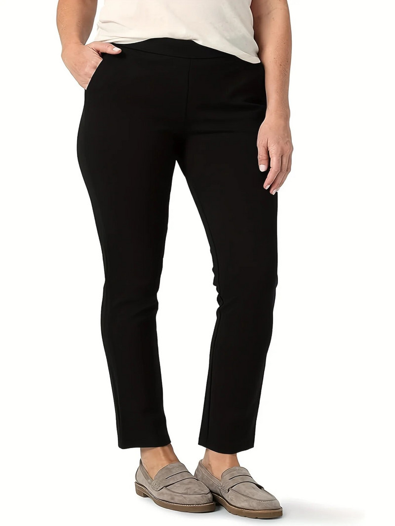 2023 m. naujos moteriškos plius dydžio megztos itin elastingos medžiagos high street stiliaus vienspalvės tiesios kelnės devynių minučių kelnės