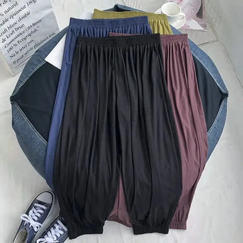 Плюс размер 6XL 150KG Летни тънки панталони Едноцветни широки панталони Високи еластични широки големи домашни панталони