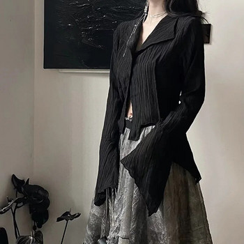 Γοτθικά γυναικεία μαύρα πουκάμισα Κορεάτικα σκούρα ακαδημαϊκά γυναικεία σχεδιασμένα ακανόνιστα μπλουζάκια ανοιξιάτικη μόδα Streetwear Μπλούζα Y2K