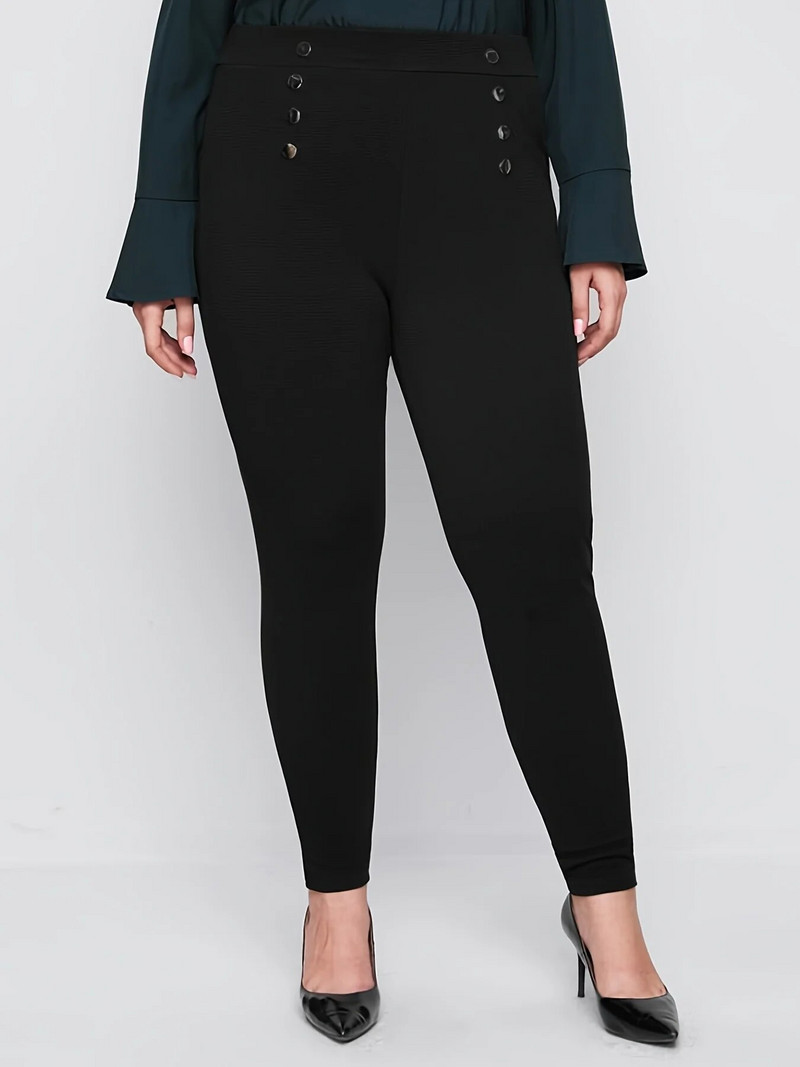 Suvised uued pluss-suuruses pendelränduri stiilis naiste moe võltsnööbidisain temperament, puusad, kitsad üheksa punktiga püksid