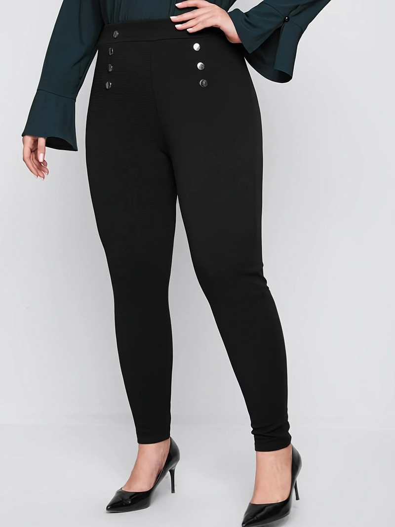 Suvised uued pluss-suuruses pendelränduri stiilis naiste moe võltsnööbidisain temperament, puusad, kitsad üheksa punktiga püksid