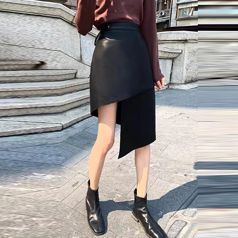 Elegantne moodne Pu-nahast ebaregulaarne talveseelik naistele 2023 kõrge vöökohaga, seksikas õhuke pliiats Saias Femme Green