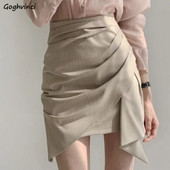 Naiste kõrge vöökohaga miniseelikud Uus kevadine asümmeetriline disain šikk kontoridaam Soliidne temperament Sobivad stiilsed populaarsed Faldad