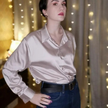 Есенна модна риза с копчета Пролетна ретро блуза Дамски бели дамски дълги ръкави Дамски широки улични ризи Дизайнерски горнища