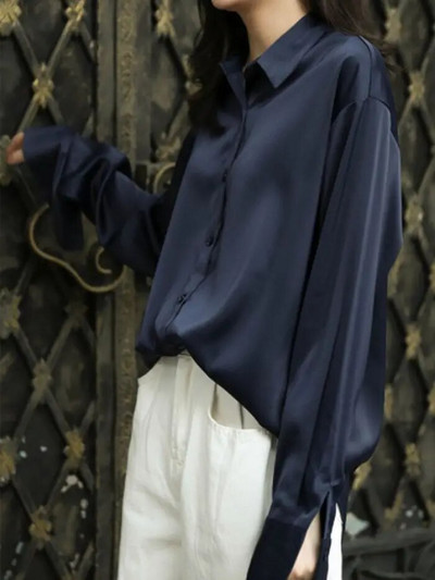 Rudens madingi marškiniai su sagutėmis Pavasario senovinė palaidinė moteriška balta moteriška ilgomis rankovėmis Moteriški laisvi gatvės aprangos marškiniai Dizaino viršūnės