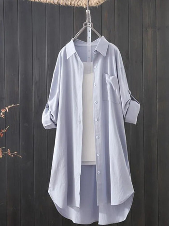 Λευκό πουκάμισο Γυναικείο 2023 Άνοιξη Καλοκαίρι Κορεάτικη μόδα Απλό μονόχρωμο μακρύ πουκάμισο Lady Loose αναπνέον μίντι πουκάμισο και μπλούζα