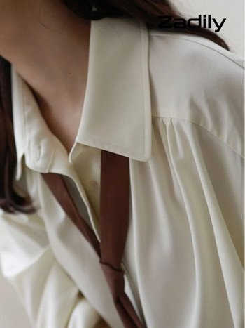 Zadily 2023 Άνοιξη μινιμαλιστικό μακρυμάνικο πουκάμισο με κουμπιά επάνω Γυναικείο κορεατικό στυλ στιβαρή γραβάτα υπερμεγέθη πουκάμισα Μπλούζα φαρδιά ρούχα