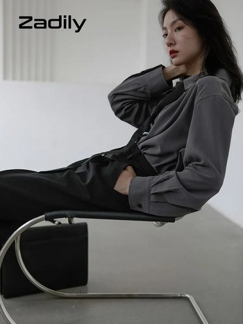Zadily 2023 Άνοιξη μινιμαλιστικό μακρυμάνικο πουκάμισο με κουμπιά επάνω Γυναικείο κορεατικό στυλ στιβαρή γραβάτα υπερμεγέθη πουκάμισα Μπλούζα φαρδιά ρούχα