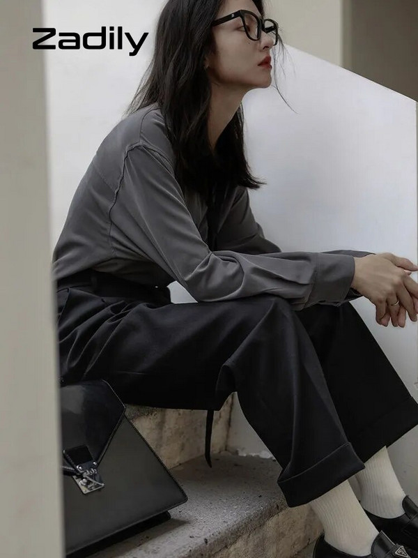 Zadily 2023 kevad, minimalistlik pikkade varrukatega nööbiga särk naiste korea stiilis soliidne lips, ülisuured särgid, pluus, lahtised riided, topid