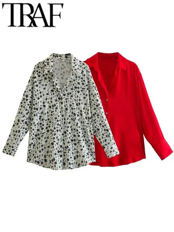 Ανοιξιάτικη TRAF New Fashion Button Up Σατέν Μπλούζα Μπλούζα Γυναικεία Μονόχρωμη Vintage Μπλούζα Γυναικεία Μακρυμάνικη Μπλούζα Y2K Loose Street πουκάμισα