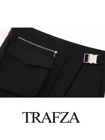 TRAFZA Summer Woman Κομψή μονόχρωμη φούστα ψηλού δρόμου Γυναικεία αιτιατική ασύμμετρη φερμουάρ τσέπης Διακοσμητικές φούστες σε γραμμή A