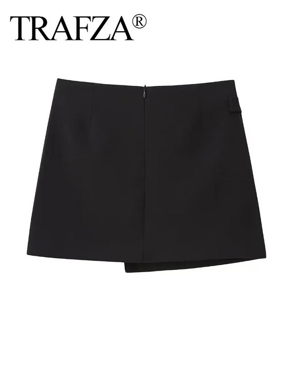 TRAFZA Summer Woman Elegantiškas vienspalvis High Street sijonas moteriškas priežastinis asimetrinis kišenė su užtrauktuku Dekoratyviniai A linijos sijonai