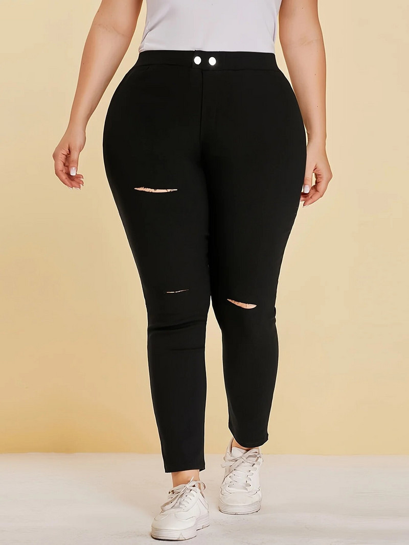 Suvised uued naiste pluss-suuruses Briti peatänava stiilis nööpmoekujundusega ühevärvilised 9 punkti püksid