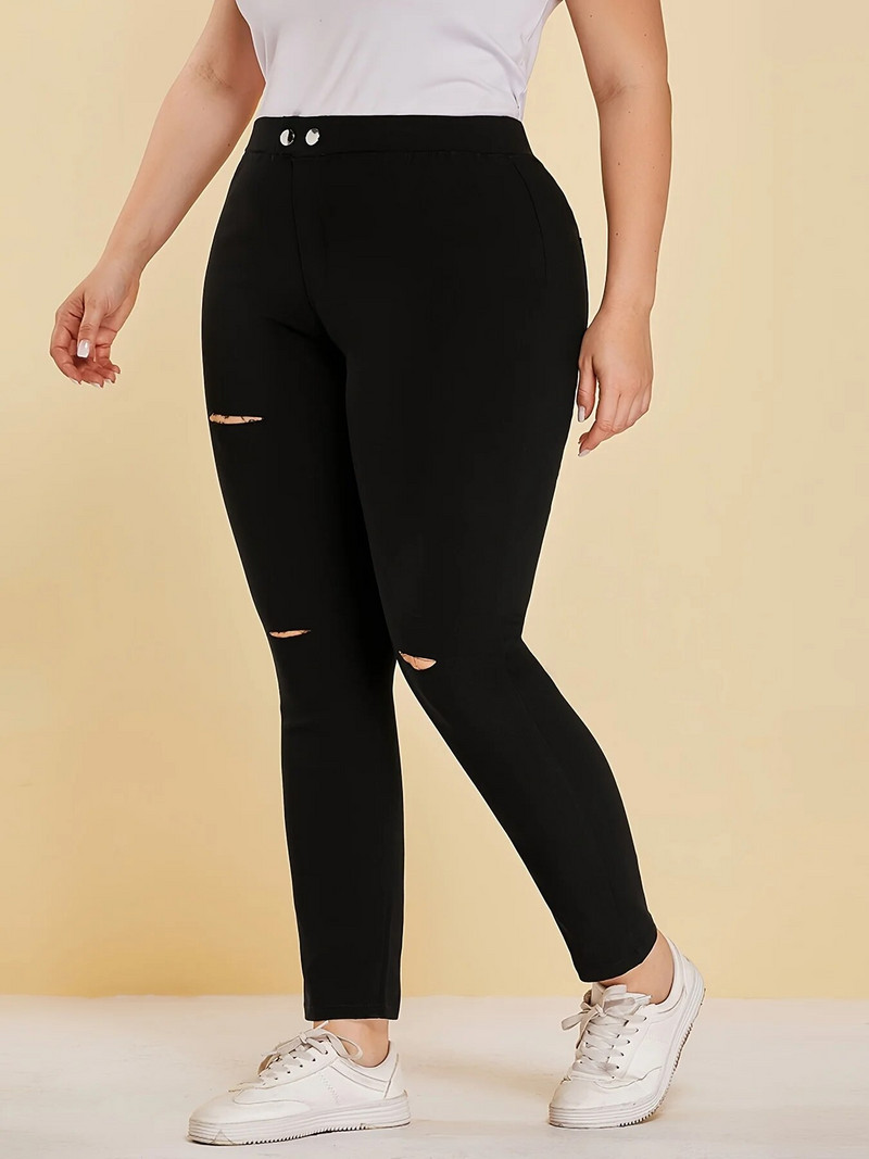 Suvised uued naiste pluss-suuruses Briti peatänava stiilis nööpmoekujundusega ühevärvilised 9 punkti püksid