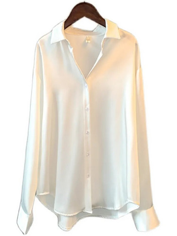 Офис дама Прозрачна горна риза с дълъг ръкав Горна риза Сатенена риза Дамско облекло Елегантни дамски луксозни дизайнерски блузи Корейски