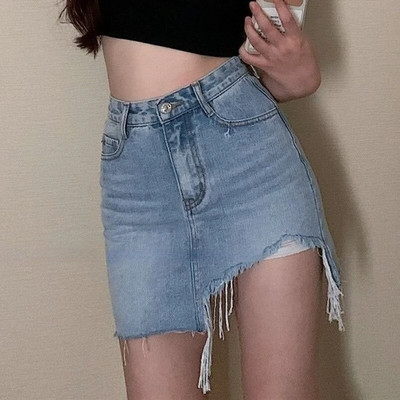 Senoviniai mini sijonai moterims, madinga 2023 m., vasarinė, seksuali korėjietiška, elegantiška, aukštu juosmeniu, moteriškas džinsinis sijonas Nauja