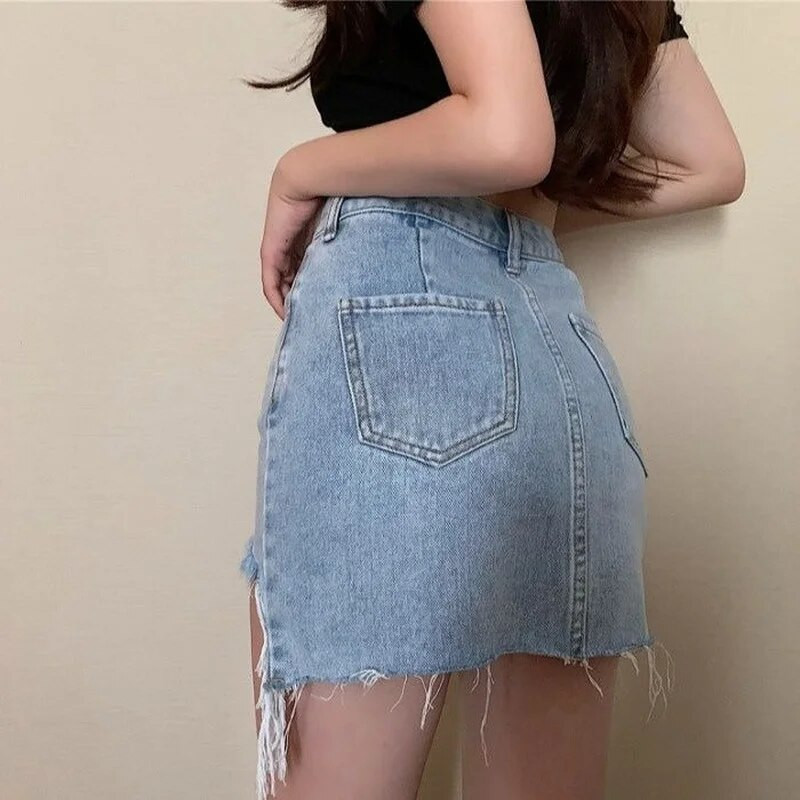 Senoviniai mini sijonai moterims, madinga 2023 m., vasarinė, seksuali korėjietiška, elegantiška, aukštu juosmeniu, moteriškas džinsinis sijonas Nauja