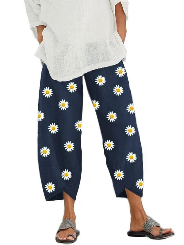 Plus Size 2023 Νέα γυναικεία ελαστική μέση με μοτίβο πουά παντελόνι εννέα λεπτών χαλαρή εφαρμογή πάνω από το μέγεθος Καλοκαίρι και φθινοπωρινό casual ρούχα