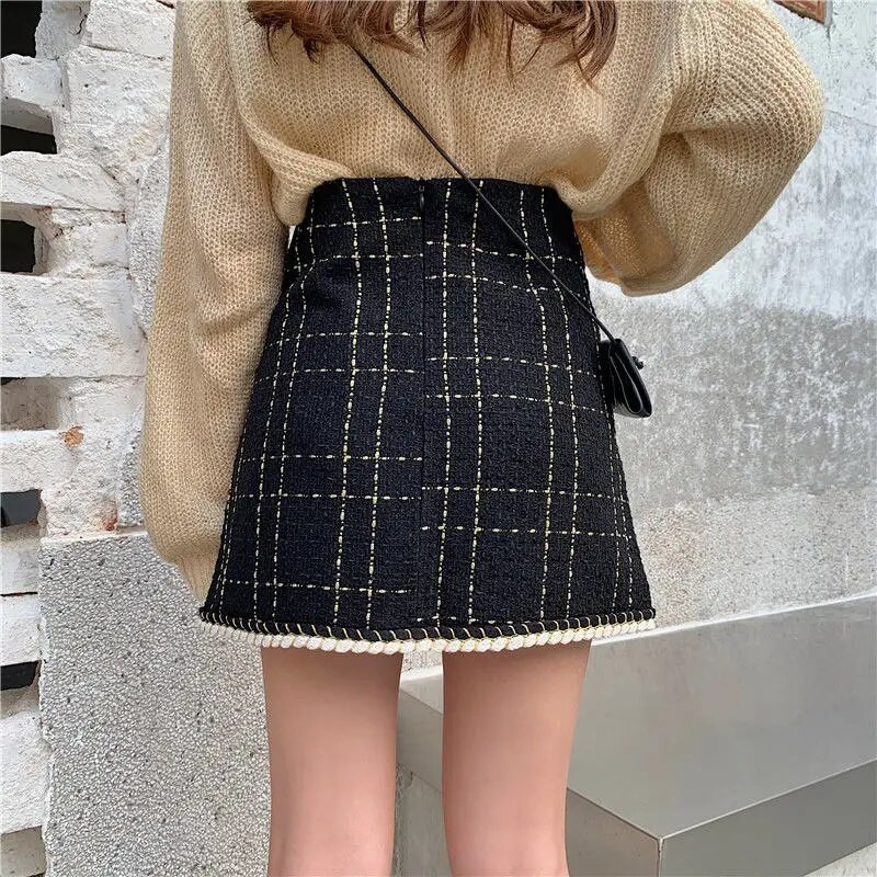 Suknje Ženske Karirane Dugmad Kreativnost Elegantne Popularne Slobodno vrijeme Osnove korejskog stila Elegantne dame Moderne Sve za svaki dan Jesen