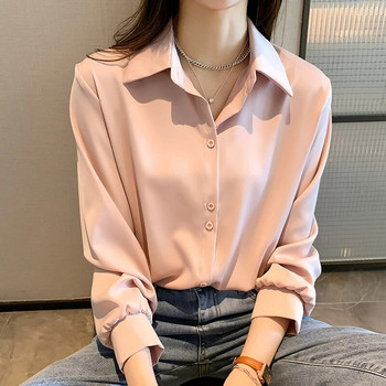 Пролетно-есенна ежедневна шифонена риза Дамски офис дамски ризи Модни дамски широки плътни блузи с дълъг ръкав Горнища S-4XL