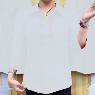 Moodne ühevärviline lahtiste nööpidega kontorisärk naiste suvine V-kaelusega kärbitud varrukatega pullover Topid Elegantsed tänavapluusid 202