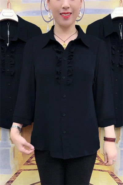 Moodne ühevärviline lahtiste nööpidega kontorisärk naiste suvine V-kaelusega kärbitud varrukatega pullover Topid Elegantsed tänavapluusid 202