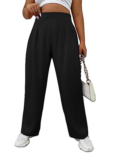 Suvised uued naiste pluss-suuruses Euroopa ja Ameerika stiilis taskumoe disainiga ühevärvilised laia säärega püksid