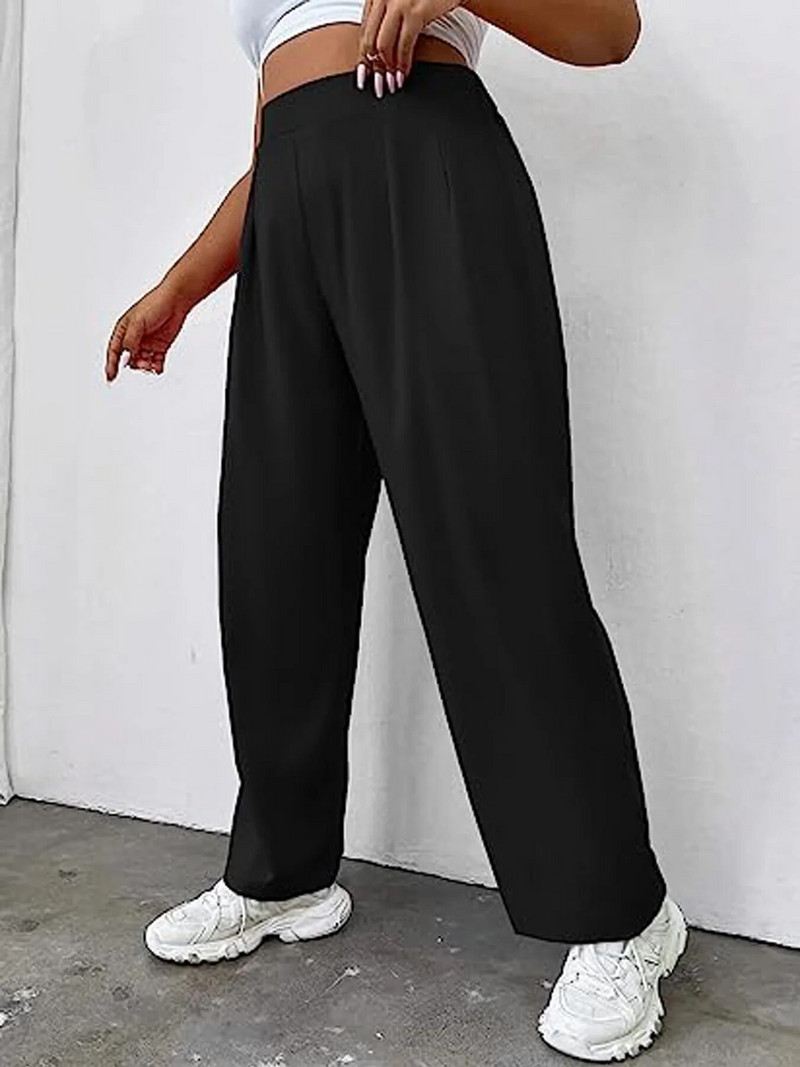 Suvised uued naiste pluss-suuruses Euroopa ja Ameerika stiilis taskumoe disainiga ühevärvilised laia säärega püksid