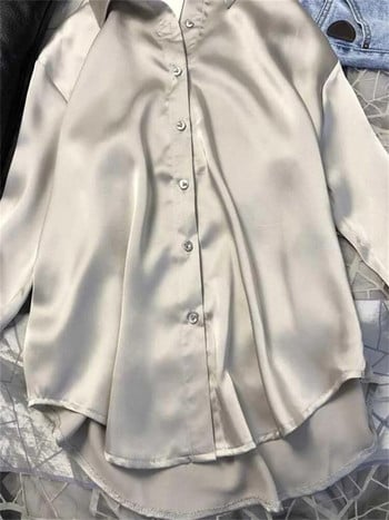 Eotvotee САТЕН Блуза с дълъг ръкав Риза с копчета Дамска лято 2023 г. Нови дамски елегантни дамски топове Висококачествена копринена офис дама