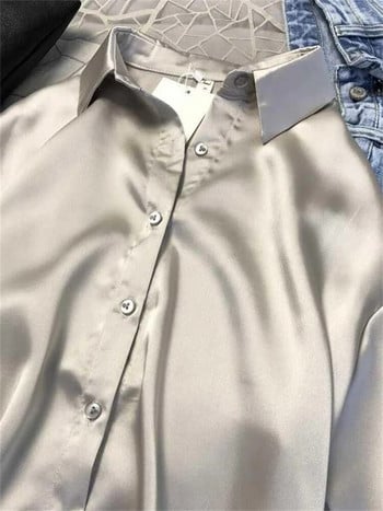 Eotvotee SATIN Μακρυμάνικη μπλούζα με κουμπί Γυναικείο πουκάμισο Καλοκαίρι 2023 Νέα Γυναικεία Κομψά Γυναικεία Μπλουζάκια Υψηλής Ποιότητας Γυναικεία Γυναικεία Μεταξωτή