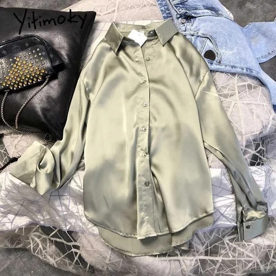 Eotvotee SATIN pikkade varrukatega pluusi nööbiga särk naiste 2023. aasta suvi, uued naiste elegantsed topid Kvaliteetsed naissiidid kontoris