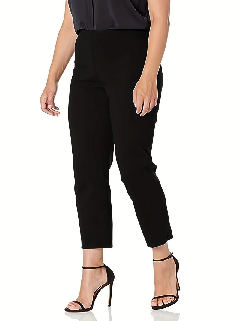 Suvemood uued pluss-suuruses kootud elastsest kangast high street stiilis ühevärvilised vabaaja püksid üheksa neljandikku püksid