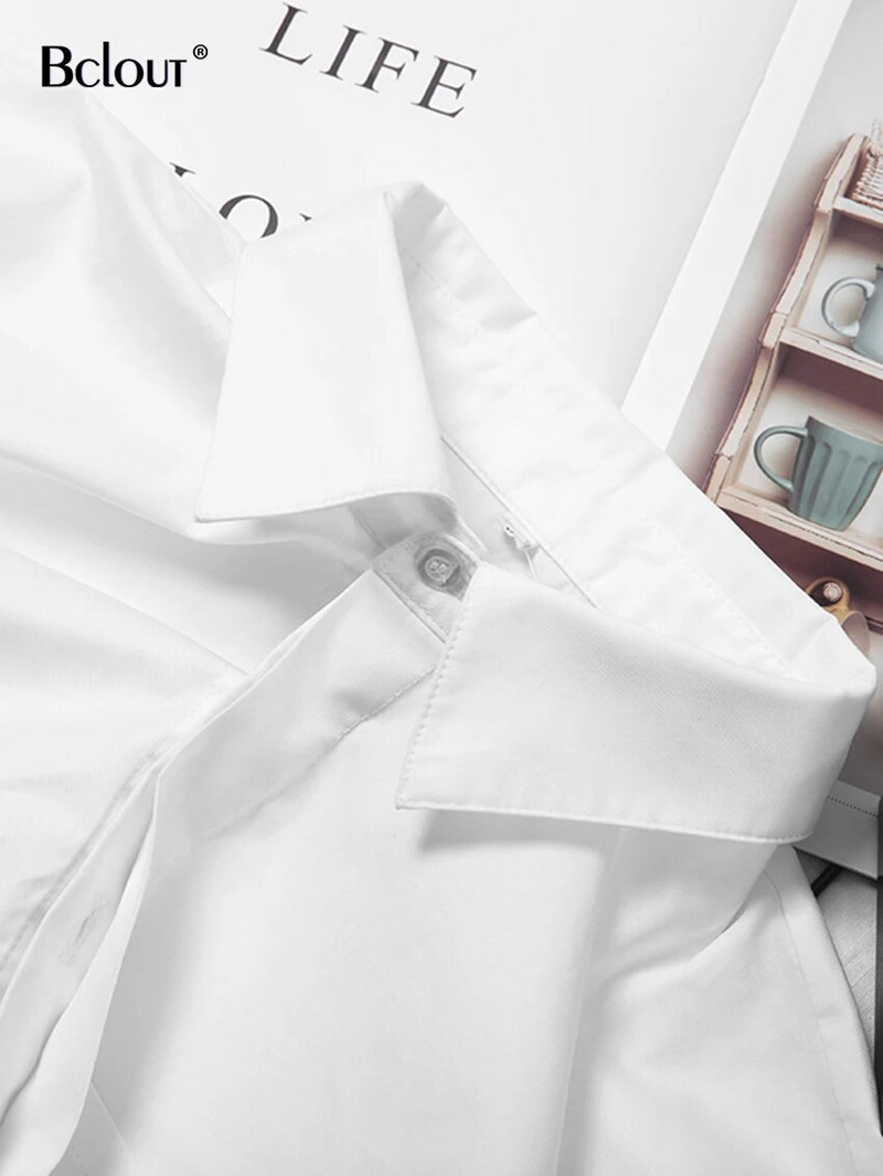 Bclout Fashion White Crop Tops Moteriškos 2023 m. Palaidinės Elegantiškos palaidinės rankovės Asimetrija Juodi marškiniai Palaidinės Gatvės drabužiai Seksualūs Pavasario viršūnės