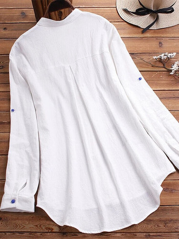 Γυναικείο πουκάμισο με κουμπιά και στρογγυλή λαιμόκοψη Κλασικό μακρυμάνικο πουκάμισο μόδας με λουλουδάτο σχέδιο Μπλούζα εργασίας γραφείου