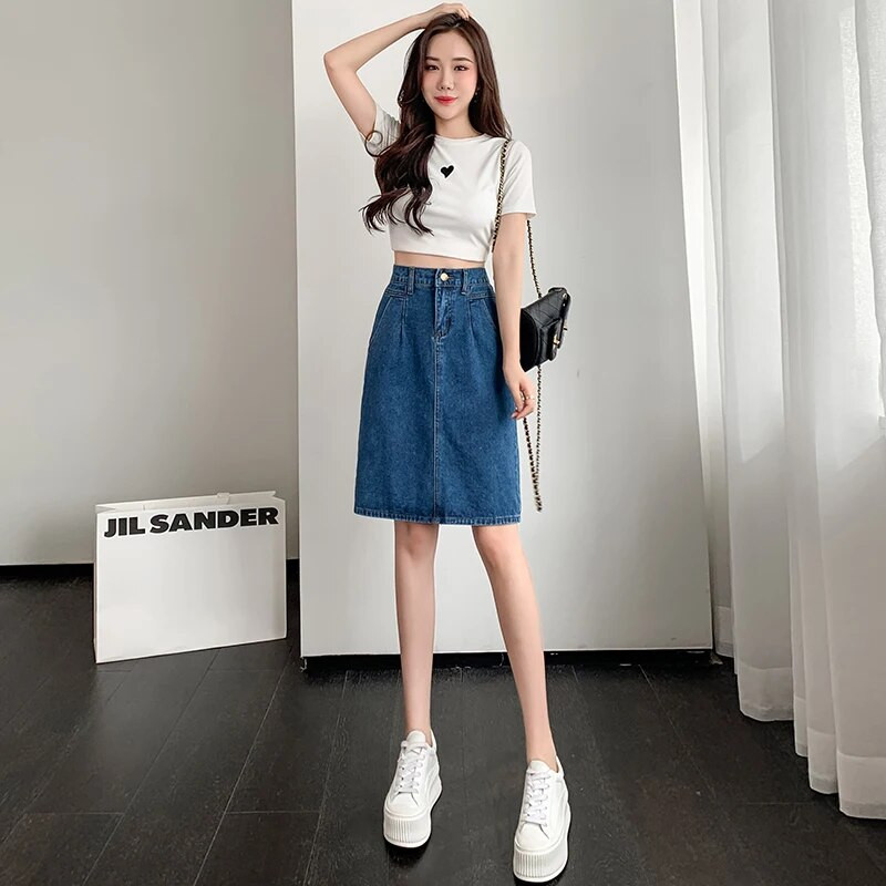 Nove korejske modne seksi preklopne ženske suknje Ženska traper suknja srednje dužine Ležerna traper suknja za djevojke Dropshipping