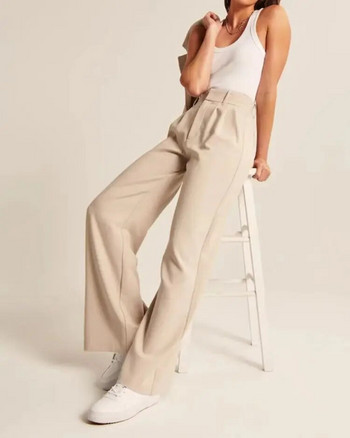 Плюс размер Каузални Едноцветни широки панталони Панталони за момичета с ластик на талията с джобове Есенна мода Дамско облекло с по-големи размери