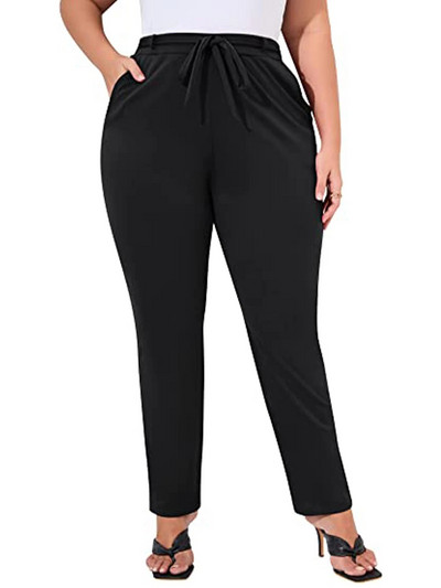 Naiste pluss suuruses elegantses stiilis köiega joonistatud ühevärvilised vabaaja temperamendiga üheksasendised püksid