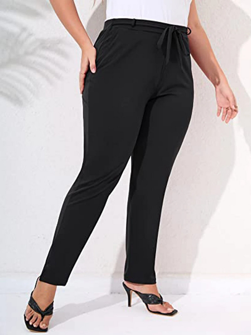 Naiste pluss suuruses elegantses stiilis köiega joonistatud ühevärvilised vabaaja temperamendiga üheksasendised püksid