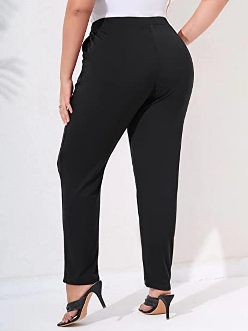Naiste pluss suuruses elegantses stiilis köiega joonistatud ühevärvilised vabaaja temperamendiga üheksasendised püksid