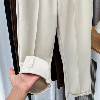 Есен/Зима 100 кг модни вълнени панталони с дебела висока талия Плюс размер Дамски ежедневни асиметрични отварящи се долнища