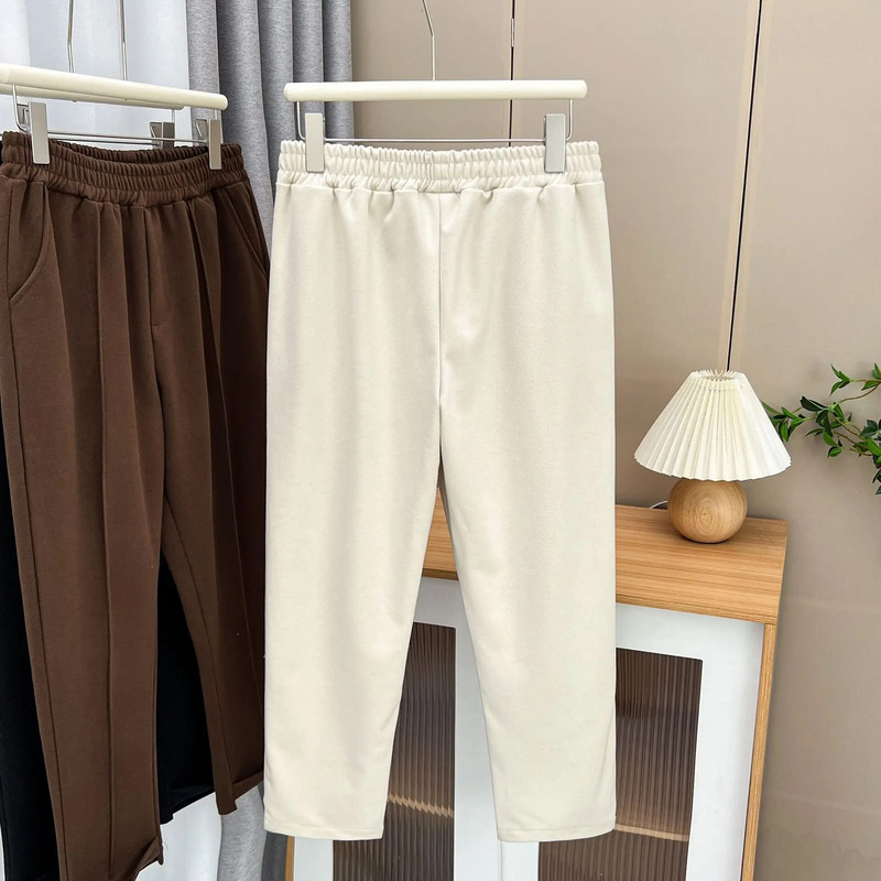 Rudenį/žiemą 100 kg Madingos storos aukšto juosmens vilnonės kostiuminės kelnės didelio dydžio moteriškos laisvalaikio asimetrinės kojos atidaromos apačios