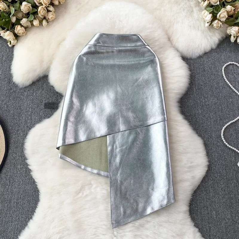 PU odinis sijonas moteriškas netaisyklingas aukštu juosmeniu rudeninis moteriškas mini sijonas su šortais Moteriškas BUD apvalkalas Goth sijonas Dropshipping