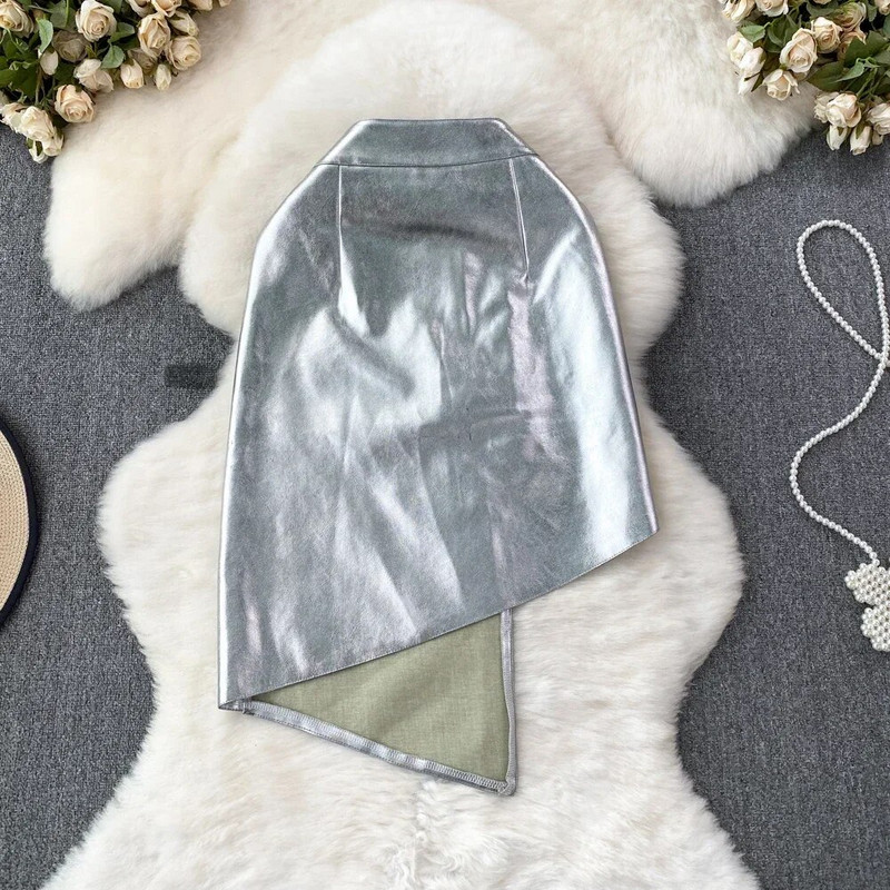 PU odinis sijonas moteriškas netaisyklingas aukštu juosmeniu rudeninis moteriškas mini sijonas su šortais Moteriškas BUD apvalkalas Goth sijonas Dropshipping