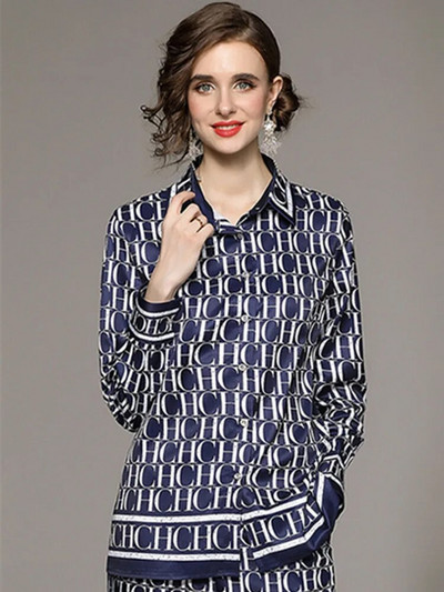 Mados Raštai Kasdieniai negabaritinės raudonos palaidinės Pavasaris Vasara Colorblock Print Ilgomis rankovėmis Šifono viršūnės Laisvi marškiniai Blusas Mujer