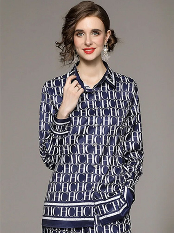 Mados Raštai Kasdieniai negabaritinės raudonos palaidinės Pavasaris Vasara Colorblock Print Ilgomis rankovėmis Šifono viršūnės Laisvi marškiniai Blusas Mujer