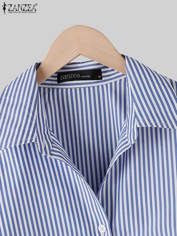 ZANZEA Γραφείο ριγέ φαρδιά μπλούζα 2023 με γυριστό γιακά τοπ υπερμεγέθη γυναικείο μακρυμάνικο πουκάμισο Vintage με κουμπιά Blusa Femininas