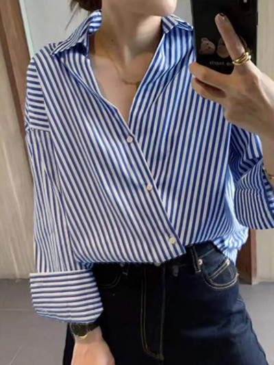 ZANZEA kontori triibuline avar pluus 2023, allakäiva kraega, ülisuur naiste pikkade varrukatega särk Vintage nööpidega Blusa naiselikud