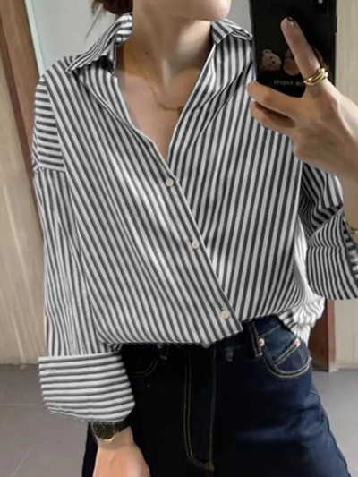 ZANZEA kontori triibuline avar pluus 2023, allakäiva kraega, ülisuur naiste pikkade varrukatega särk Vintage nööpidega Blusa naiselikud