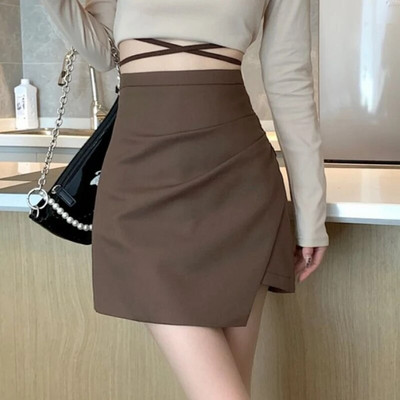 Biuro moteriški mini sijonai aukštu juosmeniu su pamušalu Moteriški Paprasti BUD Elegantiški švelnūs madingi gatvės drabužiai Visiems tinkantys nauji rudens korėjietiški